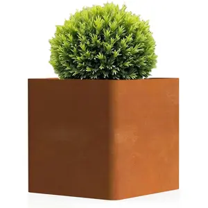 Corten Steel Planter Box 20" L x 20" W x 20" H,Large Metal Square Planter for Outdoor ,Metal Cube Flower Pot with Drainage Hole for Porch Hotel Patio Yard