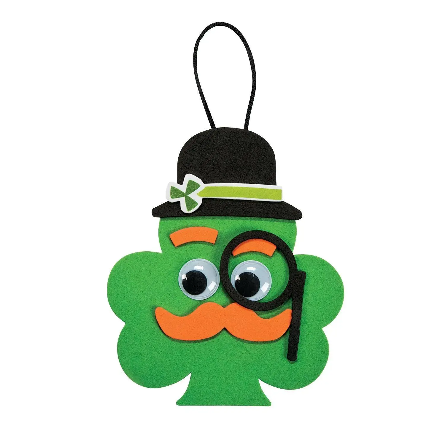 Satin Shamrock Mustache Wall Hanging Craft Kit - 12 Pcs, St. Patrick's Day Decorative Props & Signs, Kid Room Room Decor Supplies, After-School Art Activity, Ribbon & Googly Eyes Included