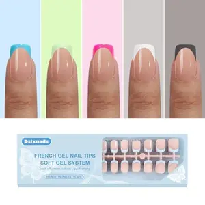 Press on Nails, Dsixnails 150pcs Colored Short French Tip Press on Nails for Women, 5 Styles Brighter Square Acrylic Nail Tips, No Need to File Pre-French Tip Nails, Fake Nails Extension for Nail DIY