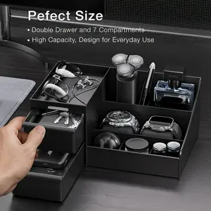 Men's Makeup Organizer Box with Drawers, Plastic Multi-Functional Desktop Tray, Bathroom Vanity Display Shelf, Home Decor Gift, Jewelry Storage Unit