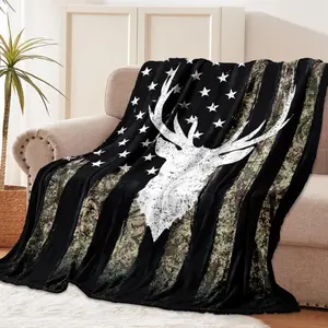 Blanket Deer Hunting Gift for Men Blanket  Soft Flannel Throw Blanket Lightweight Fluffy Plush Fuzzy   Blanket for  50"X60"