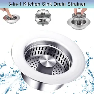 Upgraded 3 in 1 Kitchen Sink Drain Strainer, Chef-Approved Strainer Basket, Interchangeable Filter Layers, ASTM Certified Stainless Steel Drain Cover