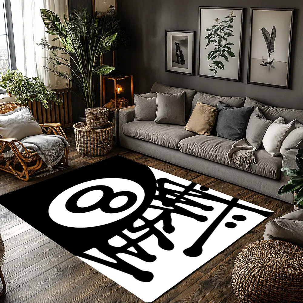 Graffiti 8 Ball Billiard Crystal Velvet Area Rug Black White Non‑Slip Street Style Game Room Rug Home Decorative Rug Home Decor Rugs Gaming Area Rug#Graffiti8BallRug #BilliardRug #StreetStyleDecor #BlackWhiteCarpet #CrystalVelvetRug