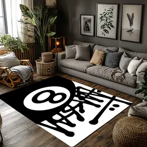 Graffiti 8 Ball Billiard Crystal Velvet Area Rug Black White Non‑Slip Street Style Game Room Rug#Graffiti8BallRug #BilliardRug #StreetStyleDecor #BlackWhiteCarpet #CrystalVelvetRug