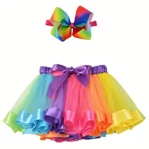 Mini skirt Party With Hairpin 2026 Tutu Skirt Baby Girl Skirts Princess Rainbow Tulle Skirts Girls Clothes Children Clothing