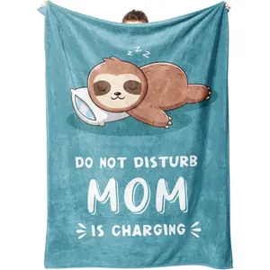 Funny Gifts for Mom Christmas, Mom is Charging Sloth Blanket, Birthday Gifts for Moms from Daguther Son, Moms Gift for Mothers Day, Soft Sloth Throws Blanket for Mother 60" x 50", Cozy All-Season Blanket Christmas New Year Gift