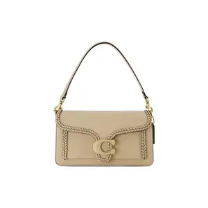 COACH Tabby 26 Smooth Calfskin Top-Handle Crossbody Bag for Women, Woven Detail Flap Closure, Beige
