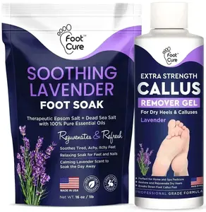 Foot Cure Lavender Foot Soak & Callus Remover Kit – Epsom Salt & Extra Strength Gel for Dry Cracked Heels, Foot Odor & Tired Feet
