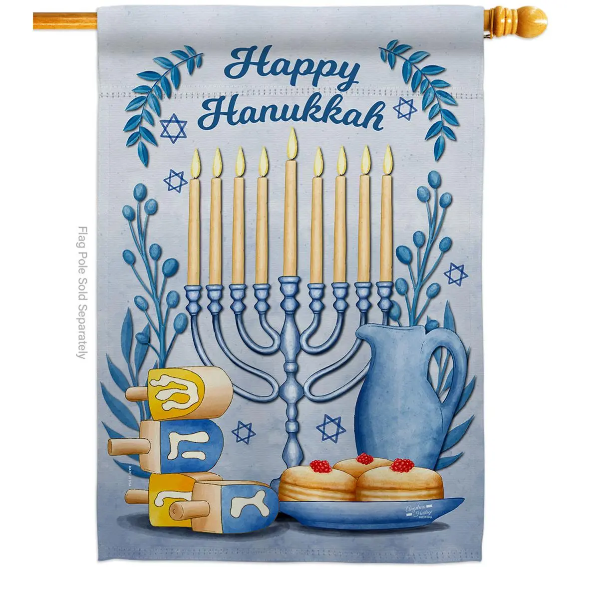 Angeleno Heritage 28"x40" Hanukkah House Flag - 1 Pc Double-Sided Winter Vertical Sleeve Banner, 0.49 lbs Decorative Garden Yard Gift with Eco-Friendly Inks for Outdoor Boating Use, 28" X 40"