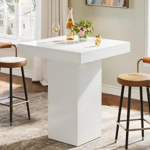 Tribesigns Modern White Bar Table, Square Kitchen Dining for Pub and Coffee Corner, 31.5 x 31.5 x 39.4 Inches