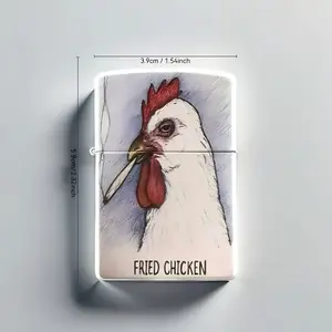 Funny Fried Chicken Metal Lighter – Refillable EDC Pocket Lighter with Tin Case, Wind-Resistant Flame, Gift Idea(No Fuel)
