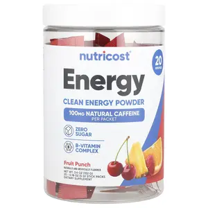 Nutricost Energy, Clean Energy Powder, Fruit Punch, 20 Stick Packs, 0.18 oz (5 g) Each