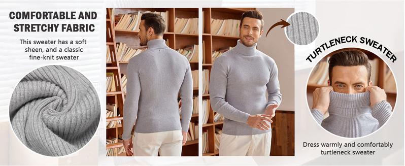Coofandy Fall Outfits Men's Knitted Ribbed Turtleneck High Neck Slim Fit Basic Sweater Casual Fabric Knitwear for Spring Fall Winter Layering