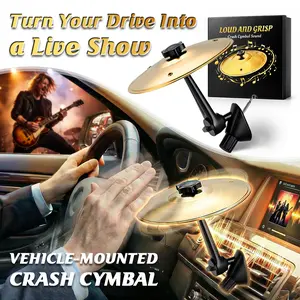 Vehicle-Mounted Crash Cymbal, Car Steering Wheel Drum Cymbal with Loud Crisp Sound, Easy Install Car Dashboard Interactive Toy, Funny Car Interior Accessory, Stress Relief Gadget for Drivers, Unique Gift for Rock Music Lovers