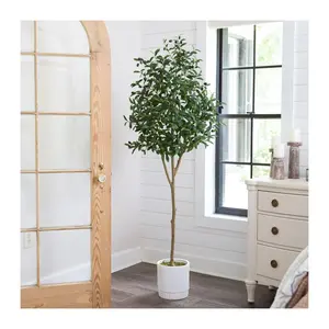 Nearly Natural 6' Artificial Olive Tree with Wh ite Planter