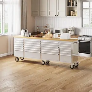 Garvee Tool Chest, 96 Inch Tool Box Mobile 9 Drawers Storage Rolling Cabinet with Wheels Lock Key Locking System Drawer Liners for Garage Warehouse Repair Shop, Sliver