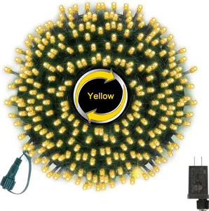 LAMPHOME 33ft Golden Christmas Decorative Mini Lights, 100 LED Green Wire Fairy Starry String Lights Plug in,11 Lighting Modes for Indoor Outdoor Xmas Tree Wedding Party Decoration (Yellow)
