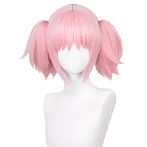 Kaname Madoka Cosplay Wig Pink Ponytail Wigs with Bangs Cute Lolita Pigtails Wig for Women Girls Comic Con Props Hair+Wig Cap