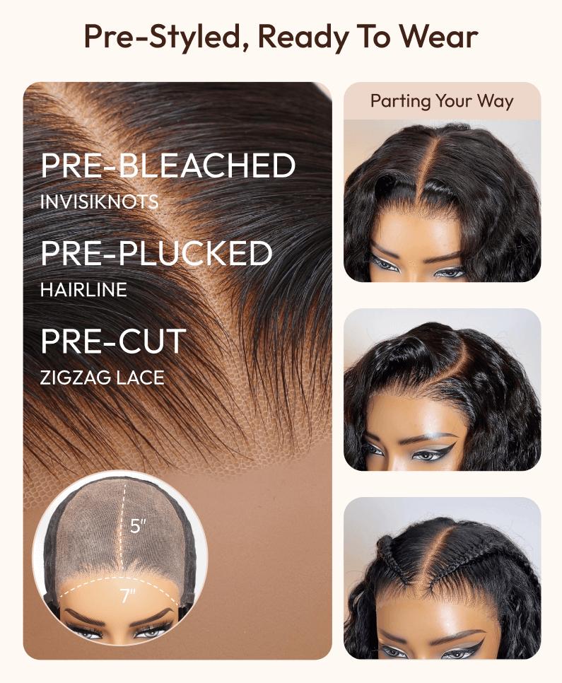 UNice Glueless Bye-Bye Slip Layer Side Part Body Wave Wig 7x5 HD Lace Closure Human Hair Wig Feathered with Secure Silicone Strips and Drawstring Put On and Go Beginners Friendly Natural Scalp