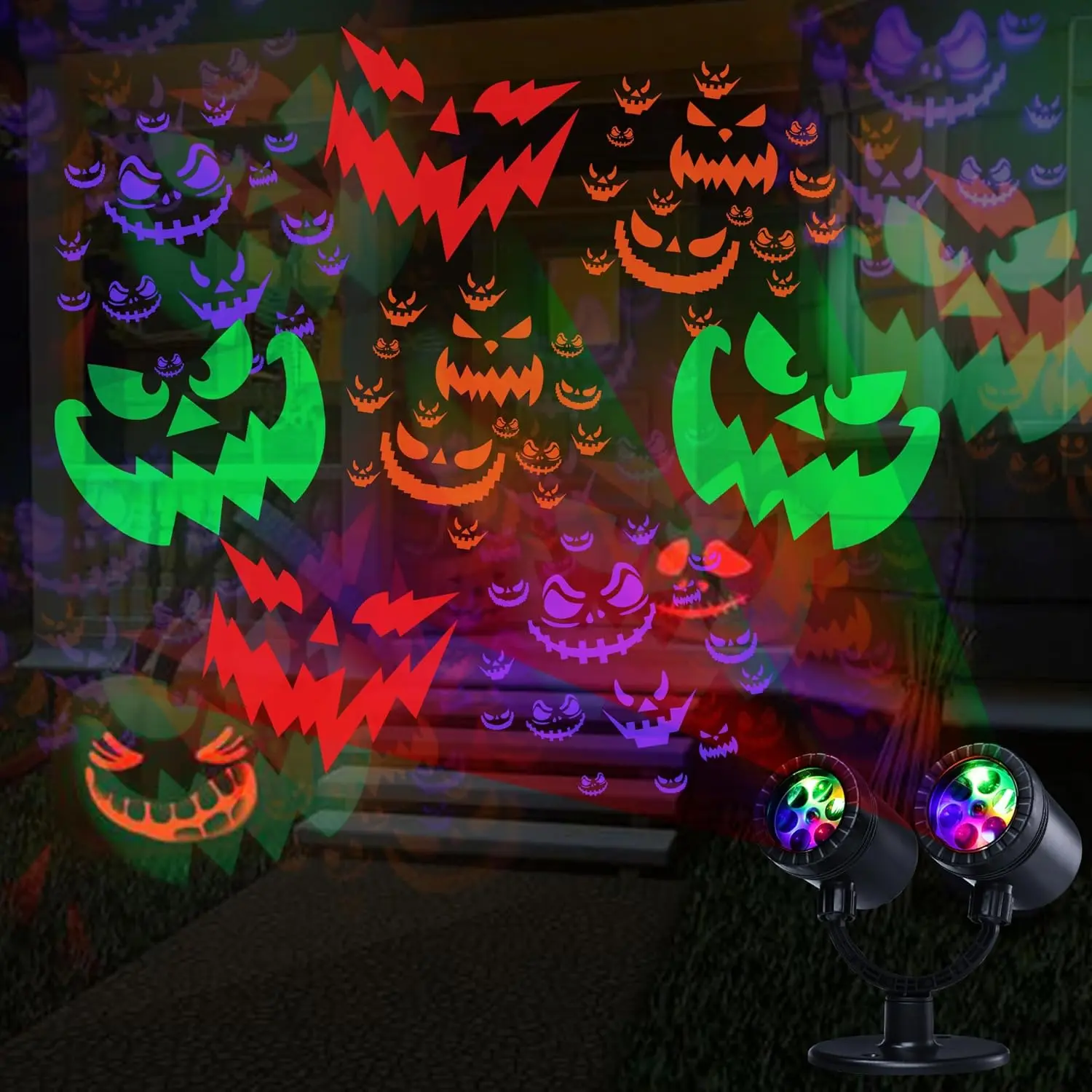Toodour Halloween Projector Lights Outdoor, Double Head Dynamic Halloween Lights Projector with Timer, Waterproof Devil Face Indoor Outdoor Decorations Light for Home Window Wall Decor