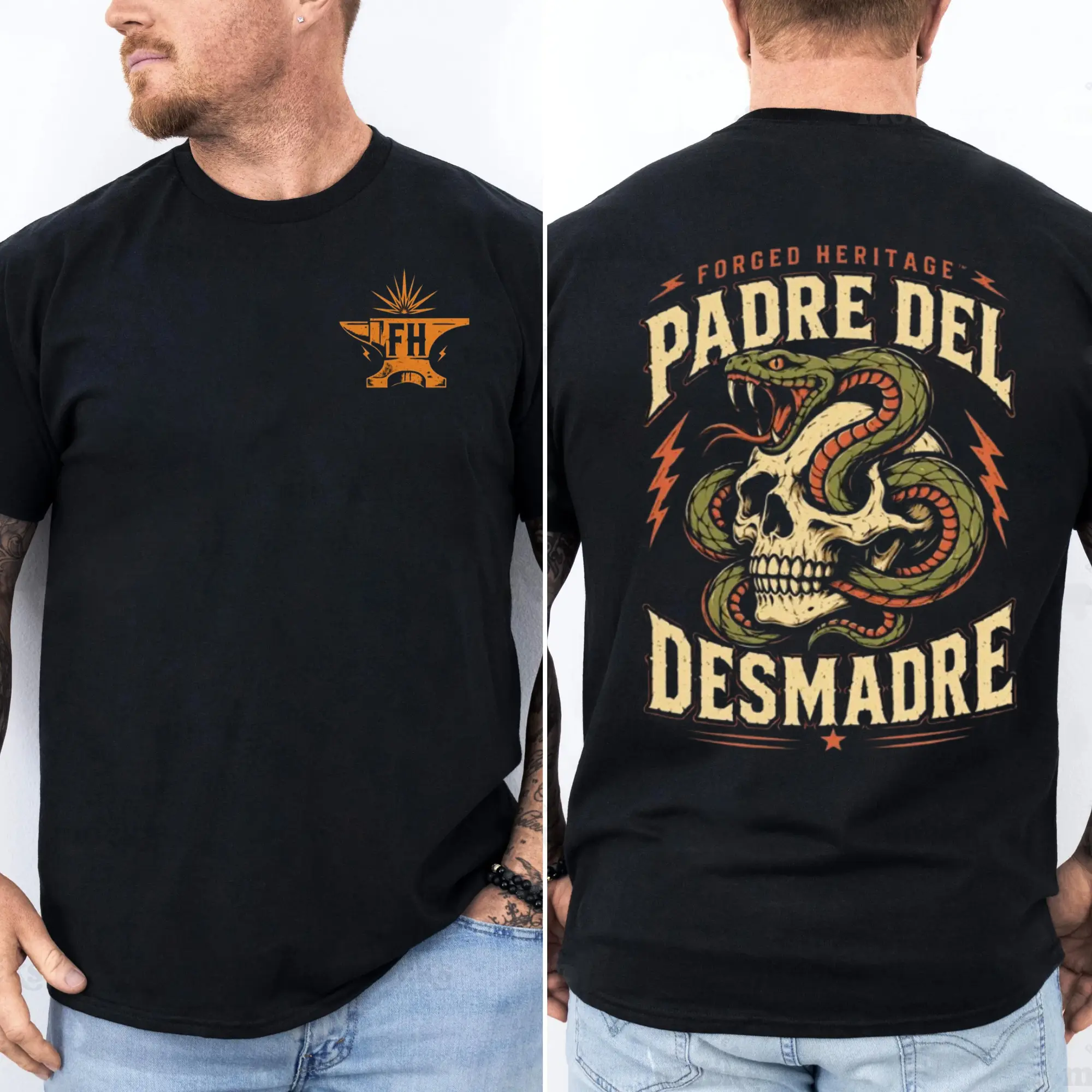 Padre Del Desmadre Shirt, Funny Latino Dad Graphic Tee, Snake Skull Graphic Shirt, Mexican Father Gift For Men, Made in USA, 100% Cotton