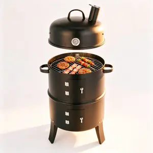 43x52x85 cm Black Cylindrical Outdoor Stove – Powder-Coated Iron Fire Pit with Chimney, Portable Grill Smoker for Camping, BBQ, Patio – Multi-Utility Essentials for Backyard, Picnic, Emergency cooking daily practical tool