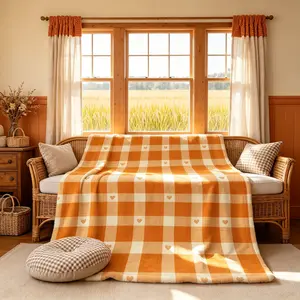 Plaid Heart Flannel Throw Blanket, Single-Side Printed, Sweet Coquette Style, Soft and Skin-Friendly, Suitable for Sofa, Bed, Camping and Travel, All-Season Use, Thoughtful Gift for Her
