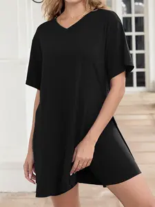 Plus Size Women 2 Piece Lounge Sets, Short Sleeve Split Hem Tunic Tops with Skinny Biker Shorts, Bodycon Casual Tracksuits Womenswear