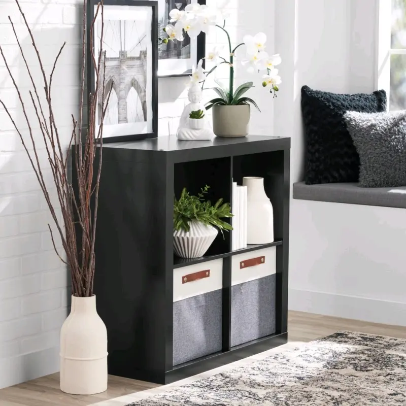 4-Cube Storage Organizer, Solid Black Bedroom Boxes Decor