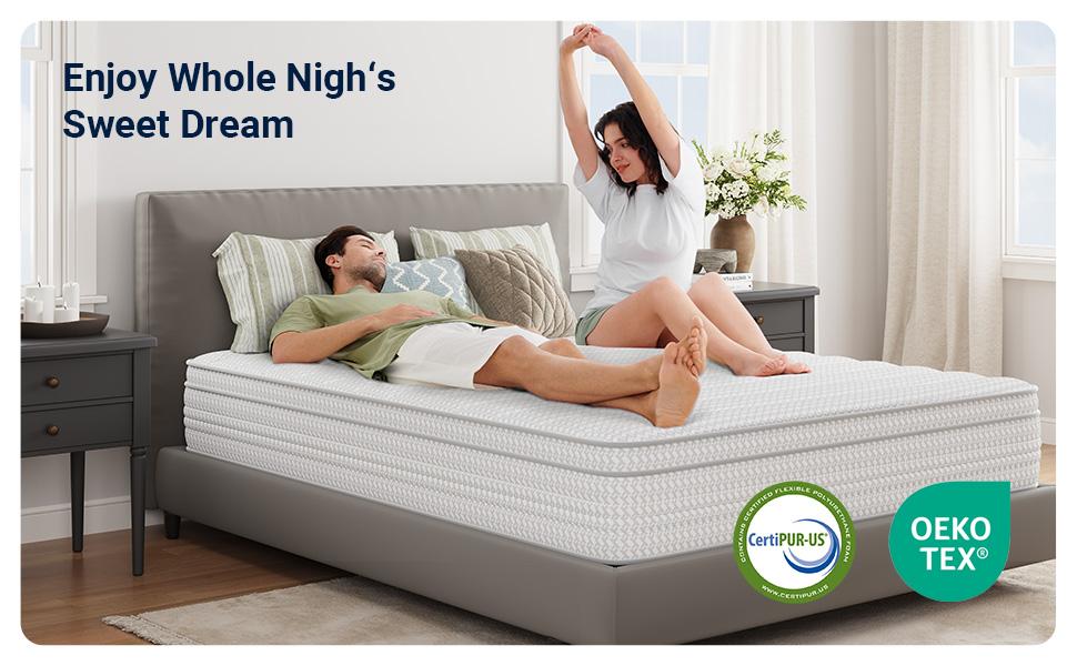 Hybrid Mattress Fiberglass-Free Full/Queen/King  -6/8/10/12/14 Inch-Perfect Balance of Softness & Firmness: High-Quality Mattress for All Sleepers & Body Alignment-Motion Isolation Mattress