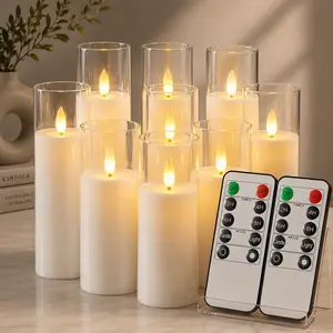 Pure White Acrylic Flameless LED Candles, Battery Operated With Remote Control and Timer, Electric Fake Candles for Wedding, Home Decor, Set of 9, D2.2 xH 5" 6" 7" summerwins