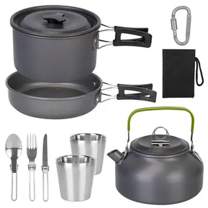 Ultimate 12-Piece Adventure Cookset: Compact Pot, Pan, & Kettle for 2-3 People