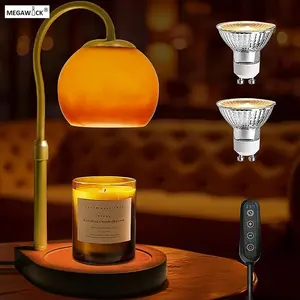 MEGAWICK Candle Warmer Lamp with 2 Bulbs, Adjustable Height Dimmable Candle Burner with 2H/4H/8H Timer, Wax Melts Warmer for Fragrance Candle Jar, Home Decor Gift for Father's Day Glass Metal Wooden Base Set Sunset