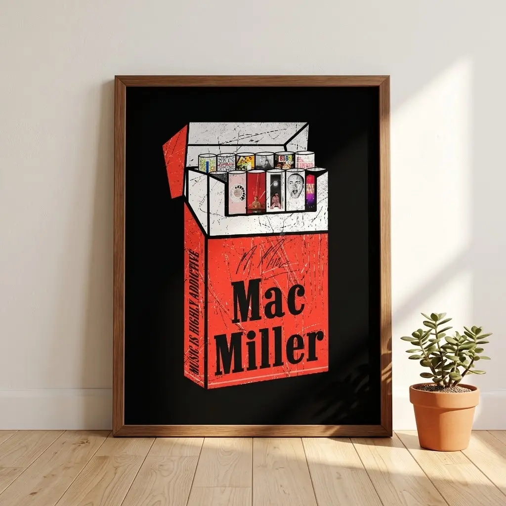 Mac Miller Inspired Poster, Vintage Hip Hop Wall Art, Retro Rap Music Print, Black Aesthetic Decor, Music Lover Gift, Album Style Artwork