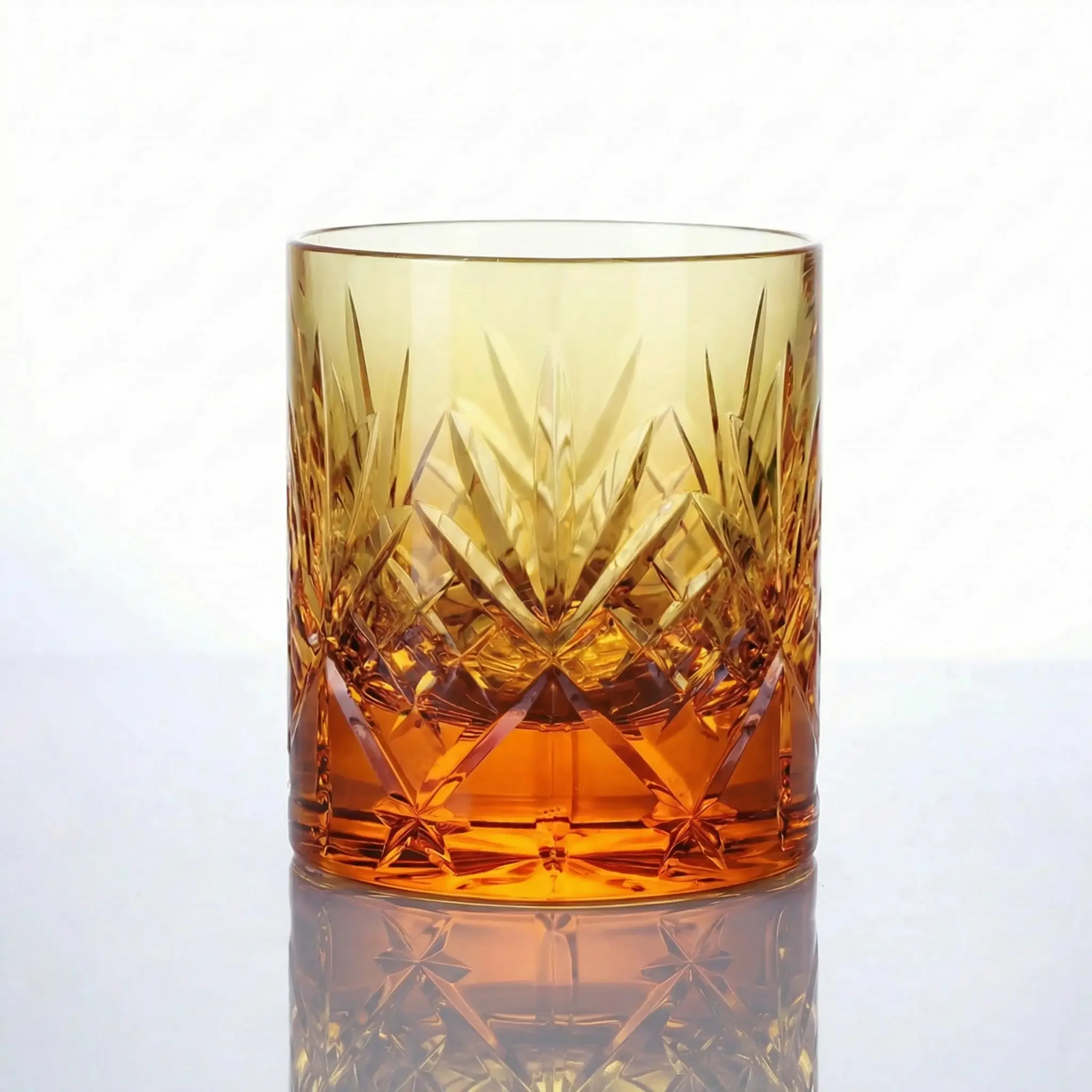 Amber Lead-Free Crystal Whiskey Glasses, Hand Cut Embossed Rocks Tumbler 7.4oz Vintage Scotch Bourbon Glass, Premium Gift Box for Bar Home Decor & Gift