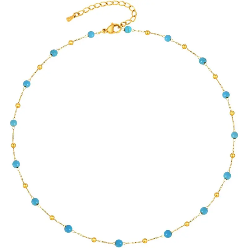 Gold Evil Eye Turquoise Necklace - 14K Gold Plated Turquoise Beaded Necklaces,Non Tarnish Golden Lucky Protection Western Jewelry,Trendy Boho Evil Eye Choker Gifts for Women Girlfriend Sister Wife