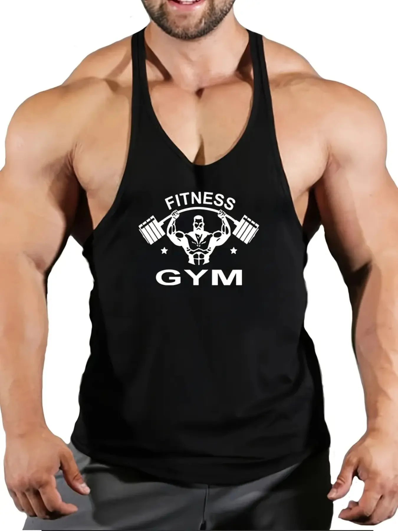 Men's Fitness Gym Tank Top, Barbell Graphic Loose-Fit Sleeveless Shirt, Muscle Training Apparel for All Seasons, Sporty Style, Athletic Tank Top, Fitness Sports Tank, Sleeveless Workout Vest, Gymwear Tanks