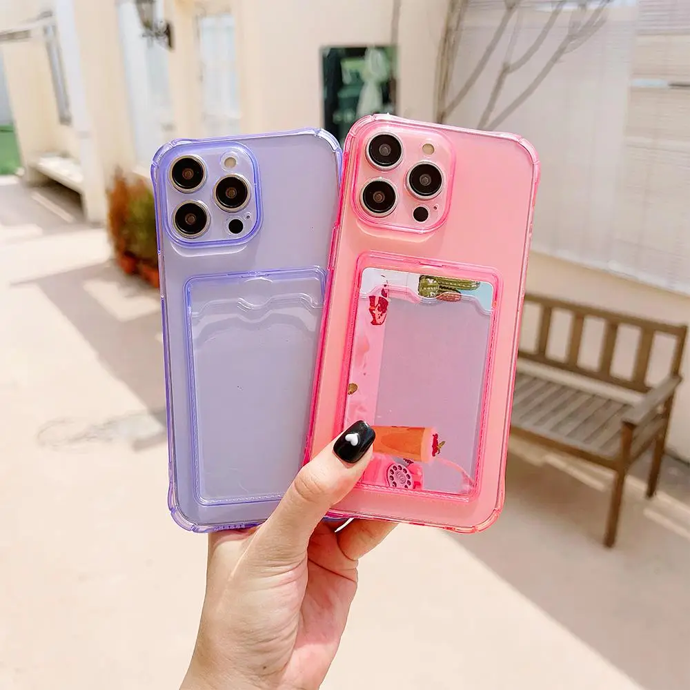 Clear Phone Case with Card Slot, Anti-fall Mobile Phone Case, Shockproof Phone Cover for iPhone 15 14 13 12 11 Pro Max XR XS Max, Phone Case