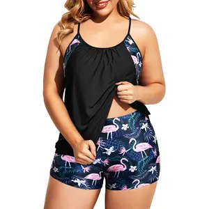 Holipick Women Plus Size Two Piece Tankini Set Swimsuits Tummy Control Bathing Suits Push Up Tankini Top with Boy Shorts
