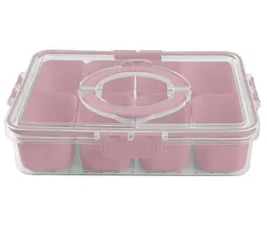 8-Compartment Snackle Box, Charcuterie Container, Divided Serving Tray with Lid & Handle, Pink