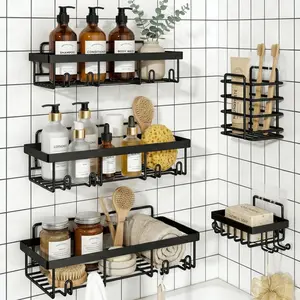 2026 New Upgrade 5-Pack Rustproof Bathroom Caddy -Heavy-Duty No-Drill Wall-Mount Bathroom AccessoriesOrganizer with Double Hooks, Easy-to-Install, Space-Saving Classic Style, Ideal for Renters & Dorms,Shower,summervibes accessories