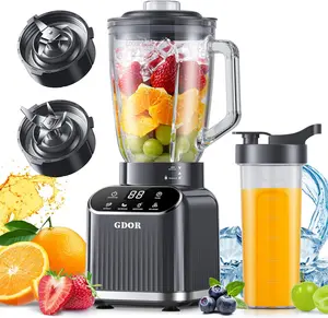 GDOR Professional Blender | 4&6 Blade Option | 1200W Peak Power | 5 Functions | Self-cleaning function | 52 Oz Glass Jar & 24 Oz To-Go Cup Combo | Kitchen Drink Cold Press Juicer | for Smoothies | Blend & Go Portable | Grey
