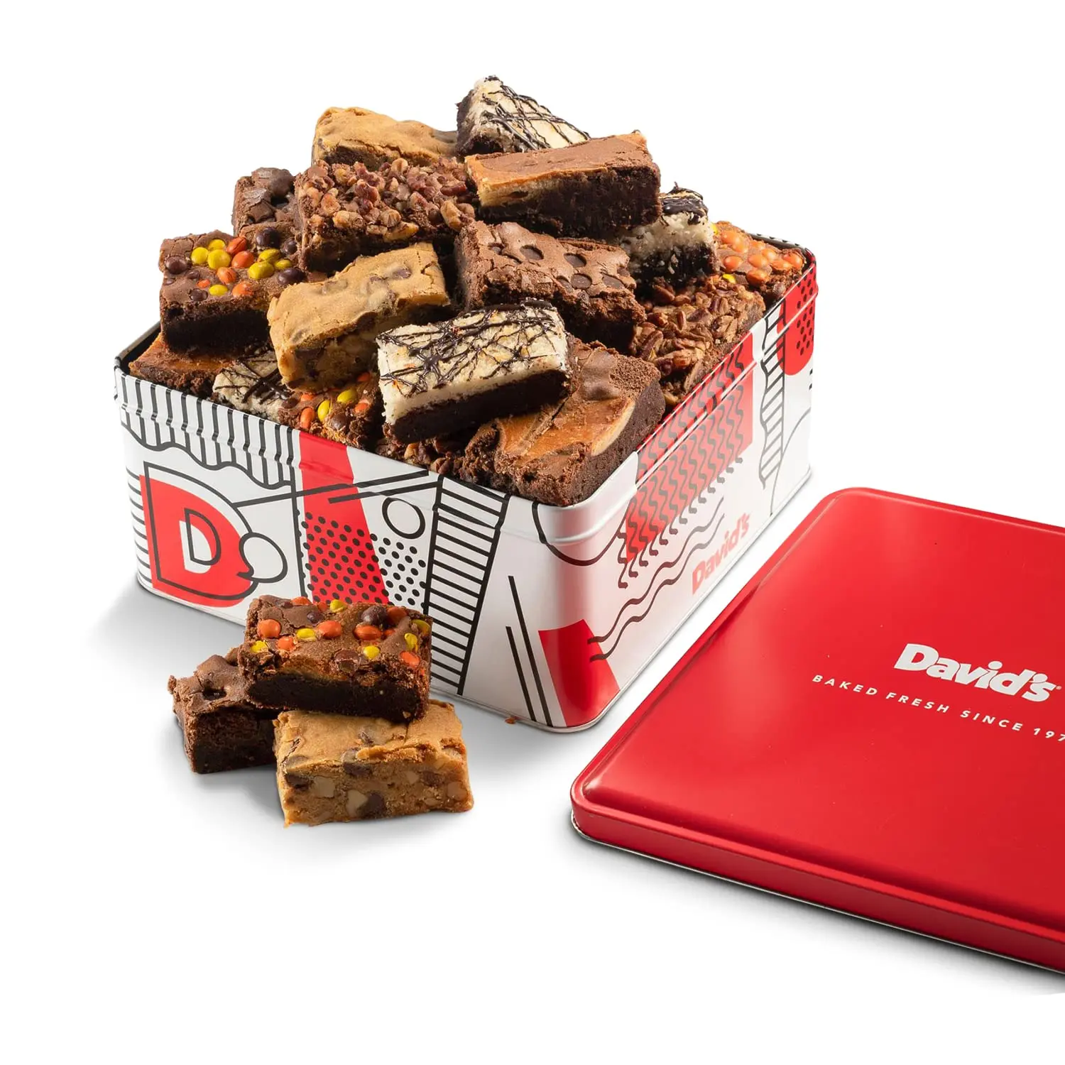 DAVID'S COOKIES Assorted Gourmet Brownie Gift Tin - 20 Individually Wrapped Brownies, Delicious Variety of Flavors, Fresh Baked Snacks - Ideal Brownies Gift For Special Occasions