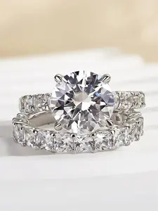 2 PC/Set Luxury Cubic Zirconia Solitaire Ring For Women Fashion Rings For Valentine's Day Gift Wedding Anniversary Party Jewelry