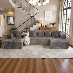131.8" Cloud Modular Sectional Sofa with 1 Ottoman,Modern Minimalist Upholstered Couches, Comfort U Shaped Sofa for Living Room,Deep Seat Corner Couch,No Assembly Required (Light Brown) x  sofa reversible design