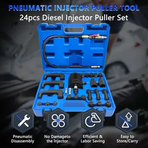 24 Piece Pneumatic Diesel Injector Puller Kit, Pneumatic Injector Extractor Puller Kit with 19 Adapters