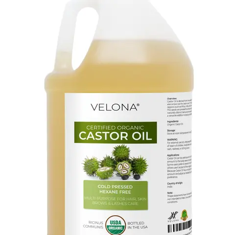 Velona USDA Certified Organic Pure Castor Oil - 64 fl oz Cold-Pressed USP Grade Unscented Haircare Product for Adults, Alcohol-Free, Chemical-Free, Hair Growth Support, Eyelash Volume Boost