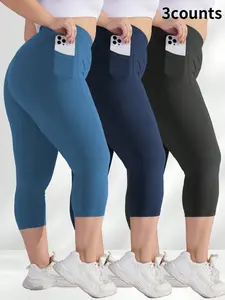 3Pack Plus Size Capri Leggings For women Leggings With Pocket  Black Leggings Women Tummy Control High Waisted Leggings For Women Yoga Pants With Pockets