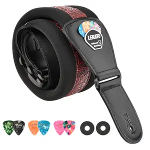 LEKATO LGS-2 Nylon Memory Foam Adjustable Guitar Strap w/ 6 Picks & 2 Safety Strap Locks Set, With Pick Holder, 3" Wide Protect Padded Belt, Electric Bass Guitar Strap Kit,Music Lover Father Mother Boy Girl Friend Gift