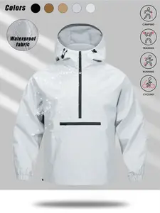 Men's Outdoor Sporty Hooded Jacket, Half-Zip Loose-Fit Design, Windproof Waterproof Woven Fabric, Large Pockets for Fall，Fall Outfits